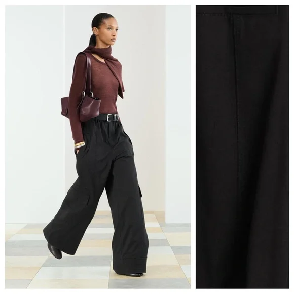 NWT. Zara SRPLS CRG PCKT PNT Black Wool Blend Mid-Rise Pants. Size XS. - Picture 2 of 14